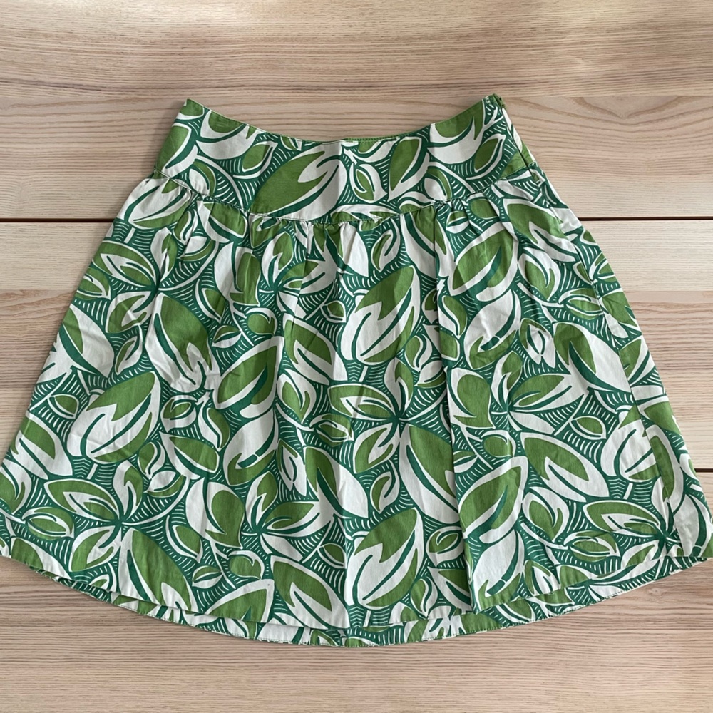 Merona Green Floral Full Skirt size 10 cotton textured
